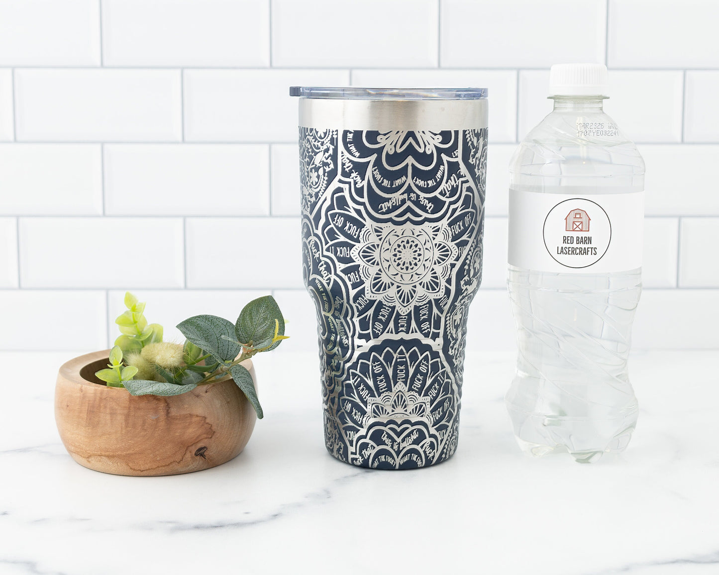 30oz Hidden Swear Word Mandala Tumbler | Funny Laser Engraved Travel Mug with F*ck Design
