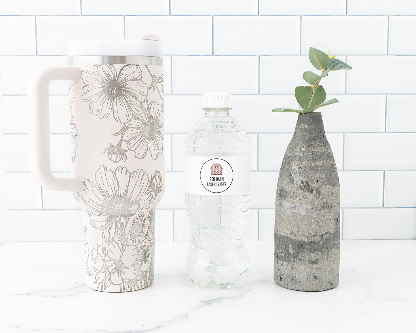 40oz Stanley Tumbler Laser Engraved Flower Wrap with Cosmos, Violets & Morning Glories