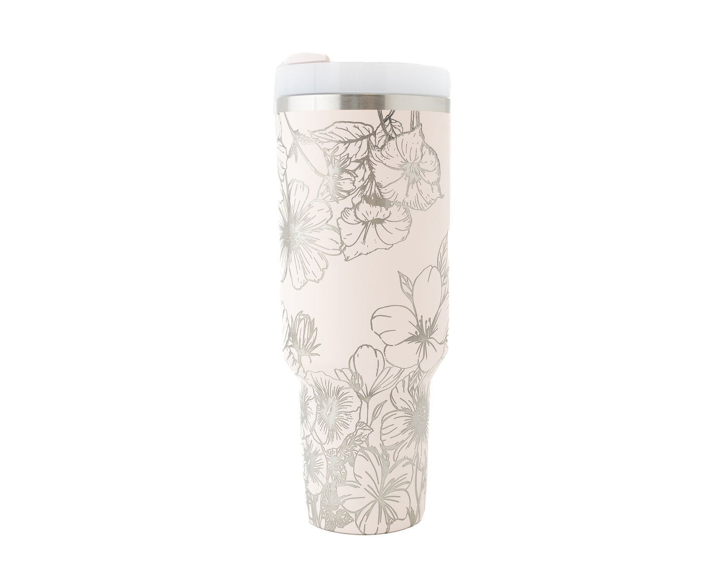 40oz Stanley Tumbler Laser Engraved Flower Wrap with Cosmos, Violets & Morning Glories