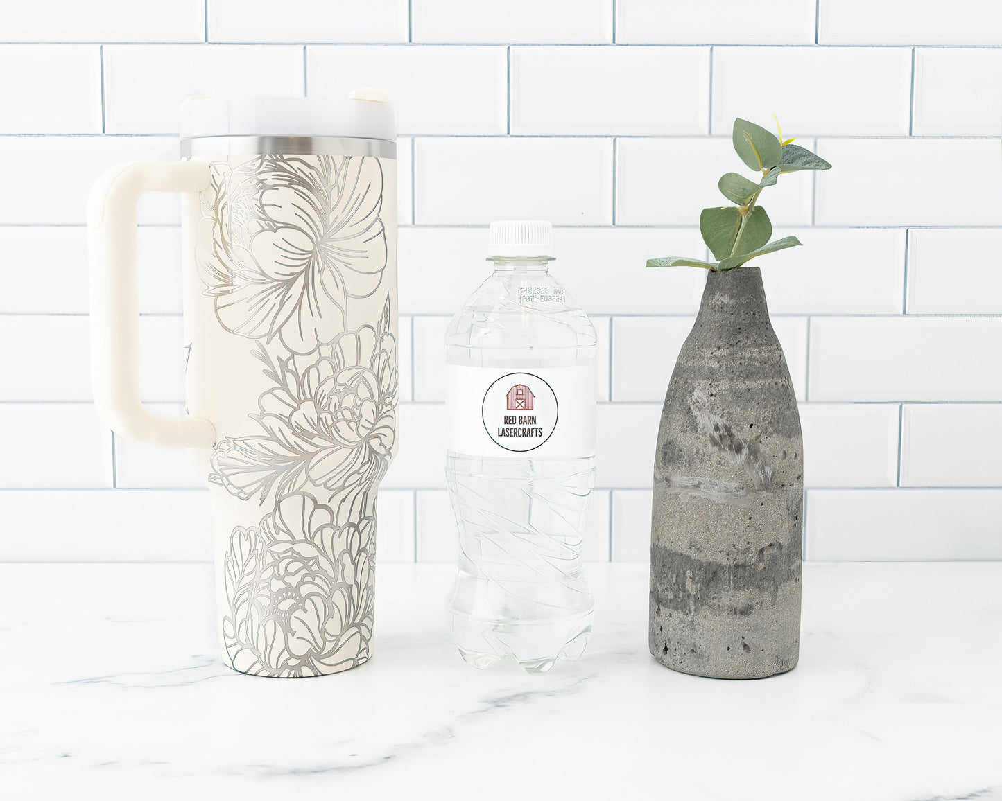 40oz Stanley Tumbler Laser Engraved with Peony Flower Wrap