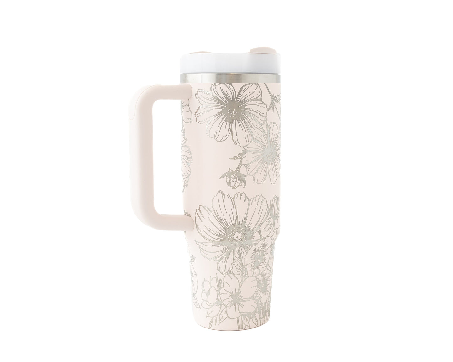 30oz Stanley Tumbler – Laser Engraved with Cosmos, Violets & Morning Glories | Floral Wrap Gift for Garden Lovers