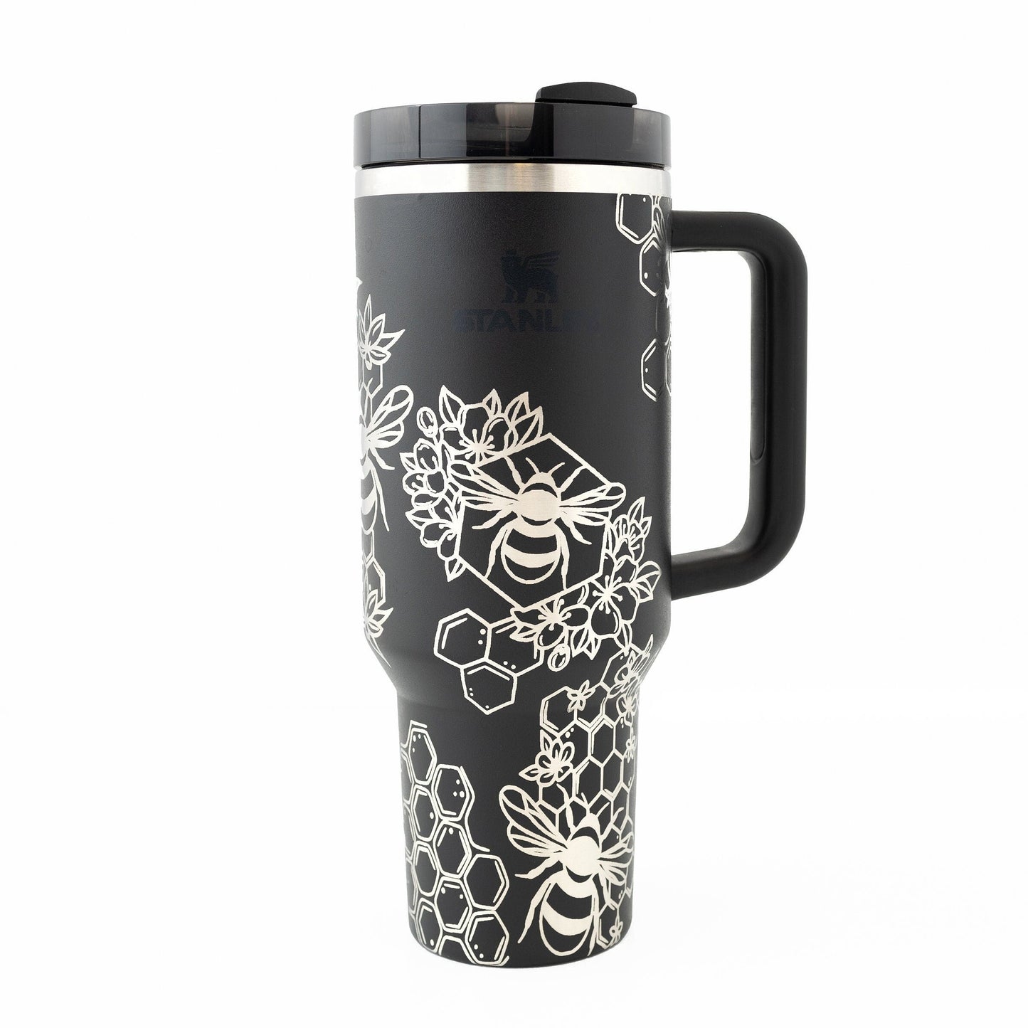 40oz Stanley Tumbler Laser Engraved Bumble Bee & Honeycomb Design
