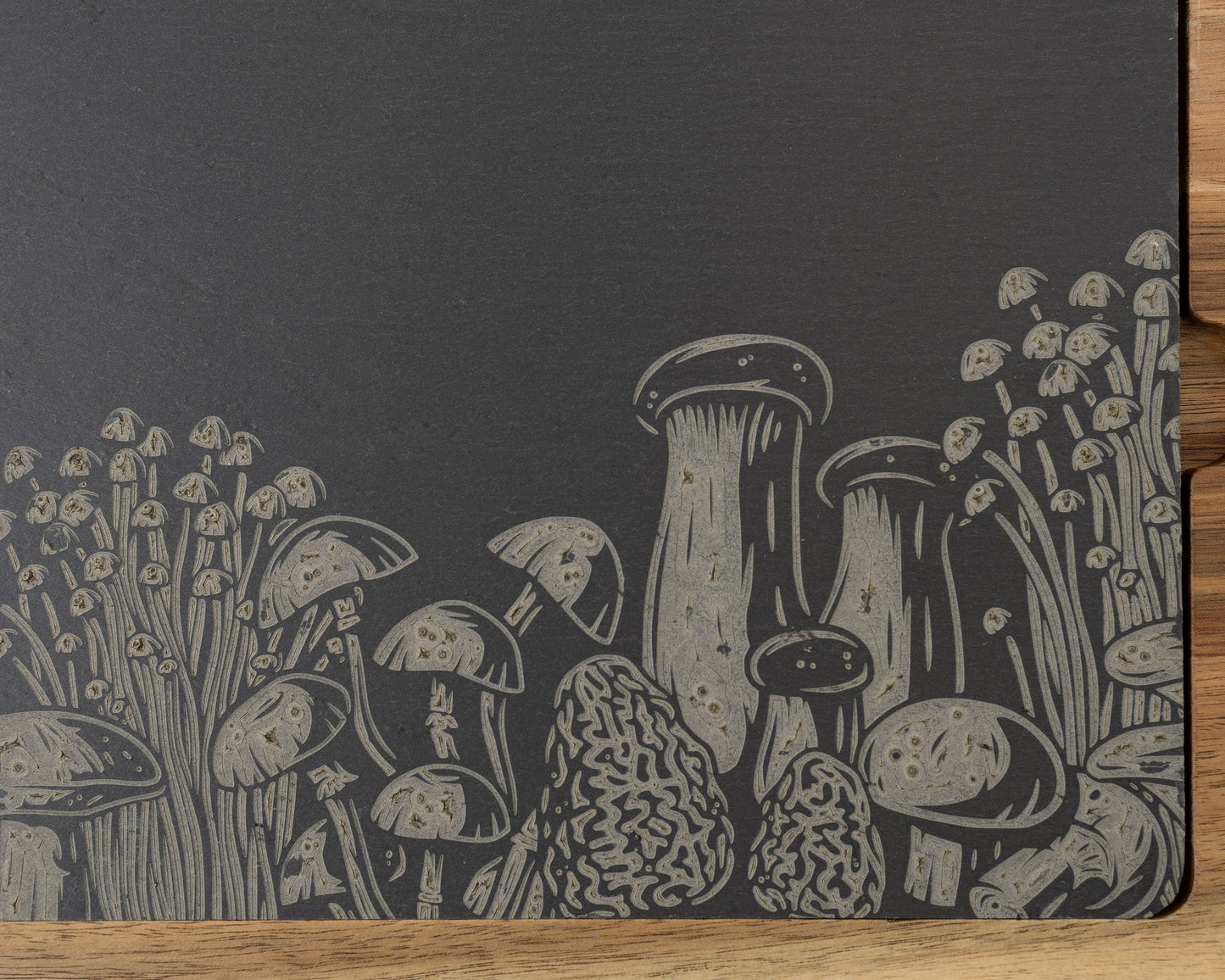 Mushroom Slate & Acacia Cheese Board – Engraved Charcuterie Gift for Hosts or Food Lovers