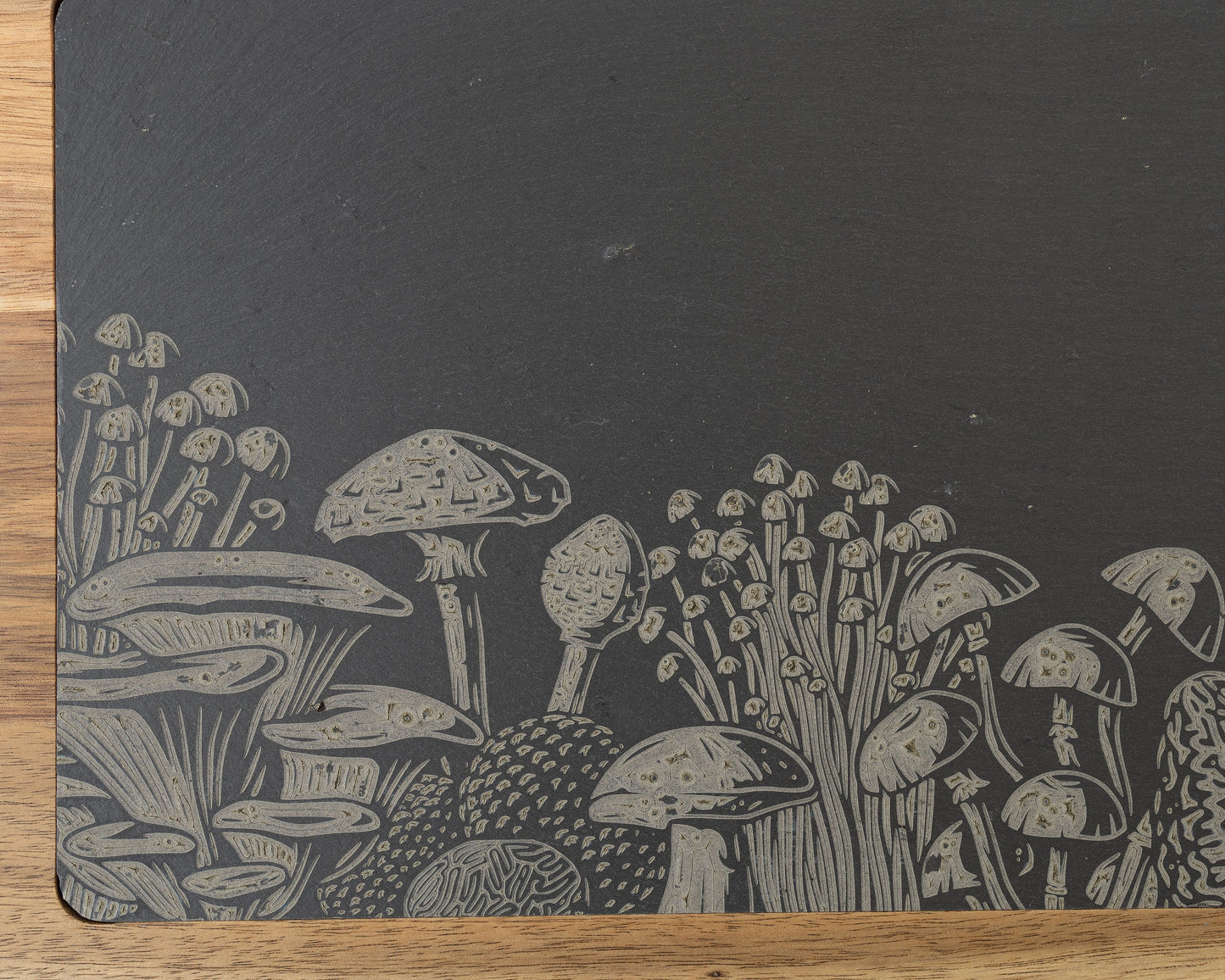Mushroom Slate & Acacia Cheese Board – Engraved Charcuterie Gift for Hosts or Food Lovers
