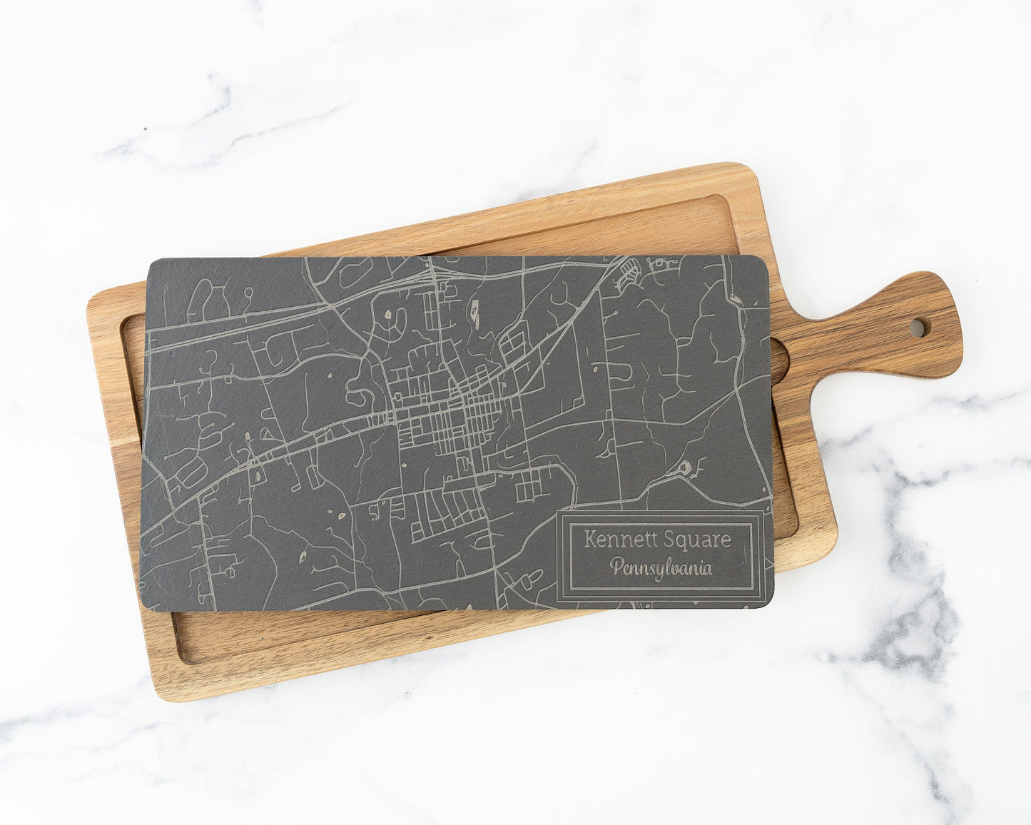 Custom City Map Slate & Acacia Serving Board – Personalized Charcuterie Gift for Hosts or Travelers