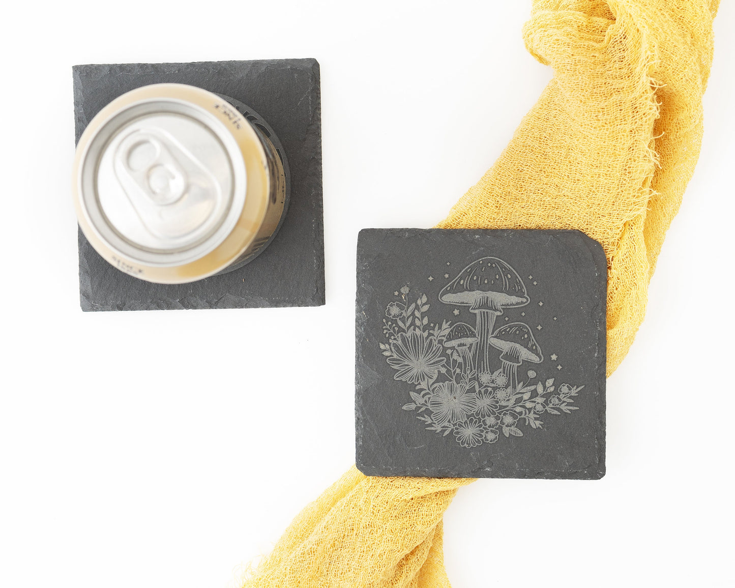 Floral Mushroom Slate Coasters – Set of 4
