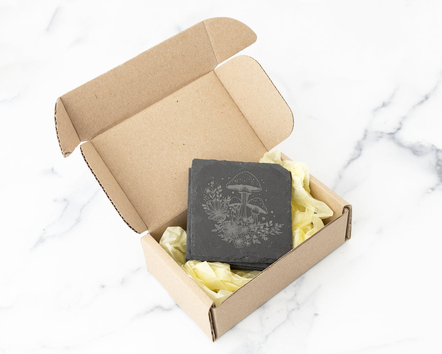Floral Mushroom Slate Coasters – Set of 4
