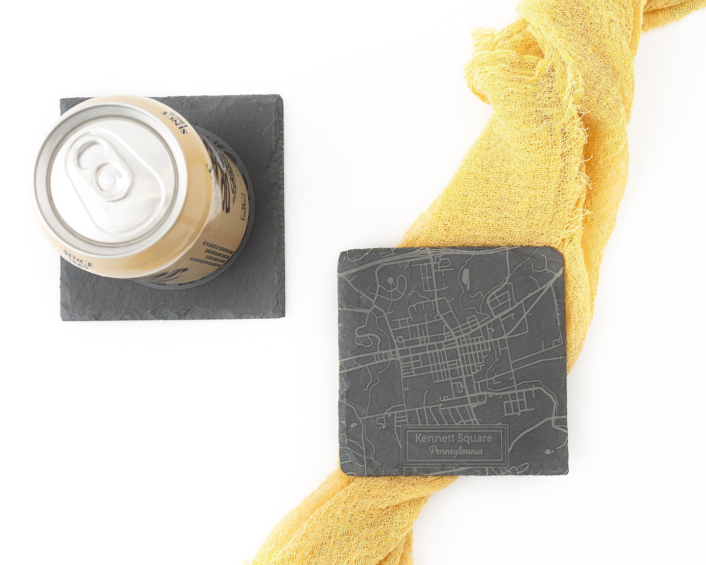 Custom City Map Slate Coasters – Personalized Engraved Set of 4 for Travelers or Hosts