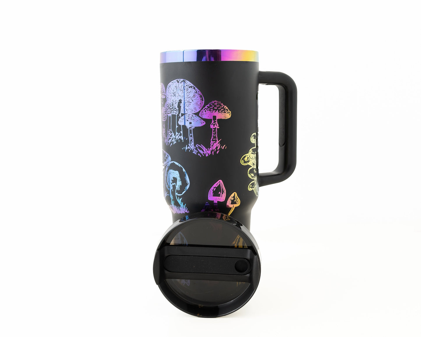 40oz Tumbler with Handle Laser Engraved with Mushroom Design