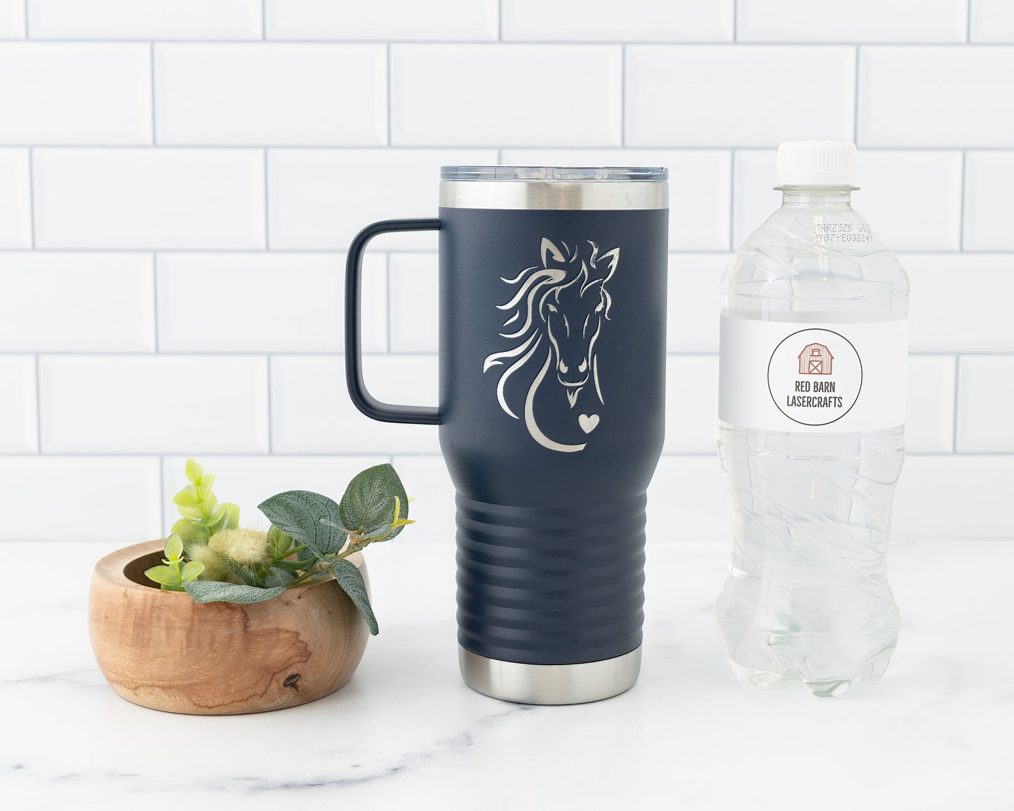20oz Tumbler with Handle – Laser Engraved Horse Design for Equestrians