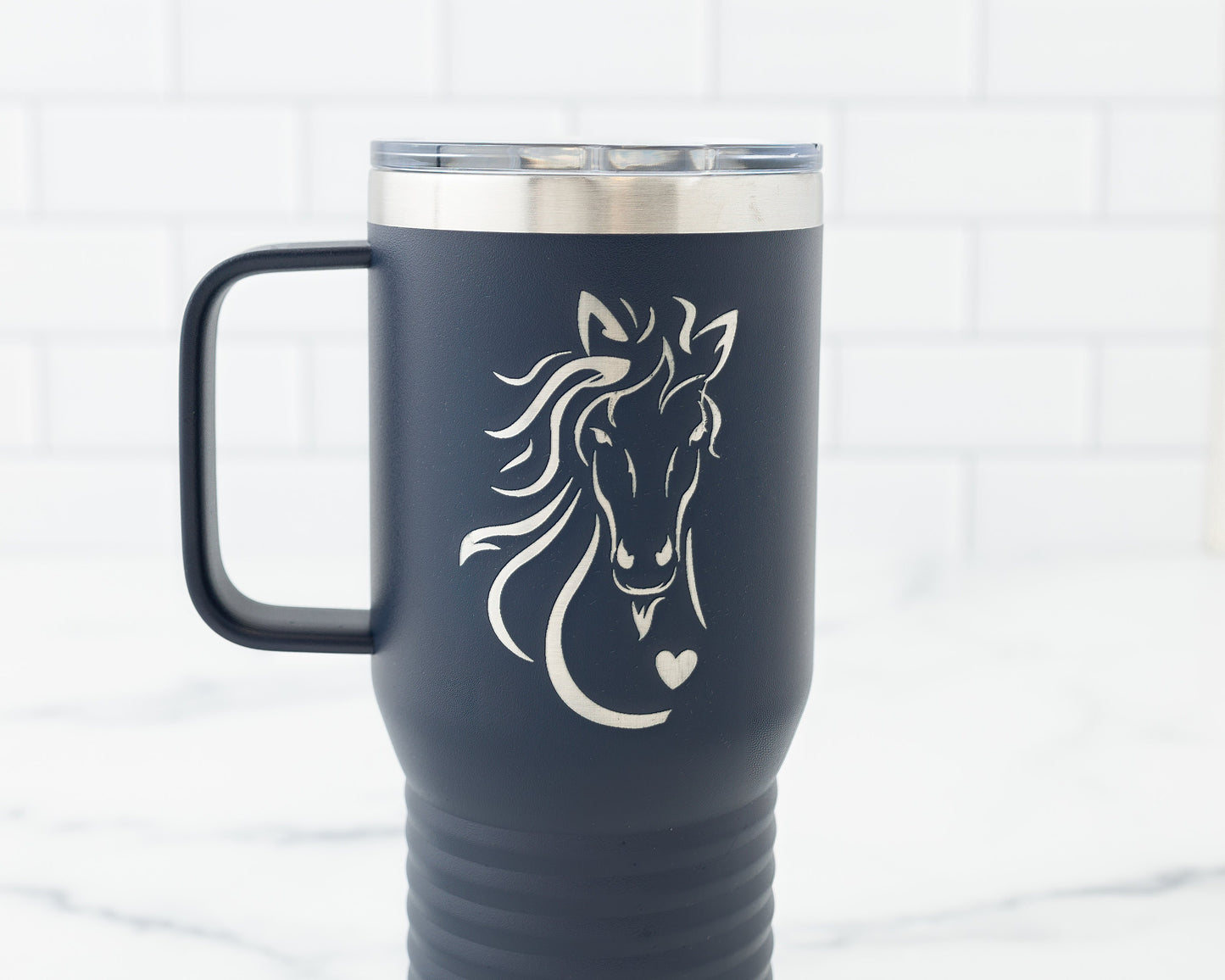 20oz Tumbler with Handle – Laser Engraved Horse Design for Equestrians