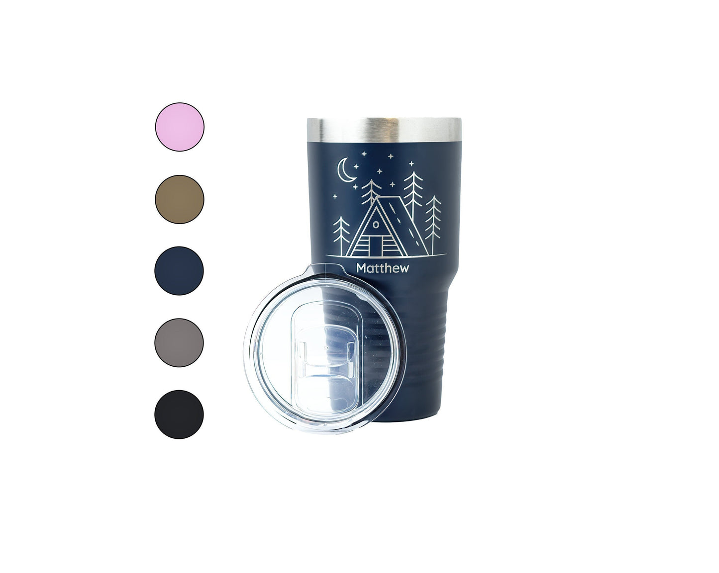 30oz Laser Engraved Tumbler with Cabin & Moon Design | Insulated Stainless Steel Travel Mug for Outdoor Lovers
