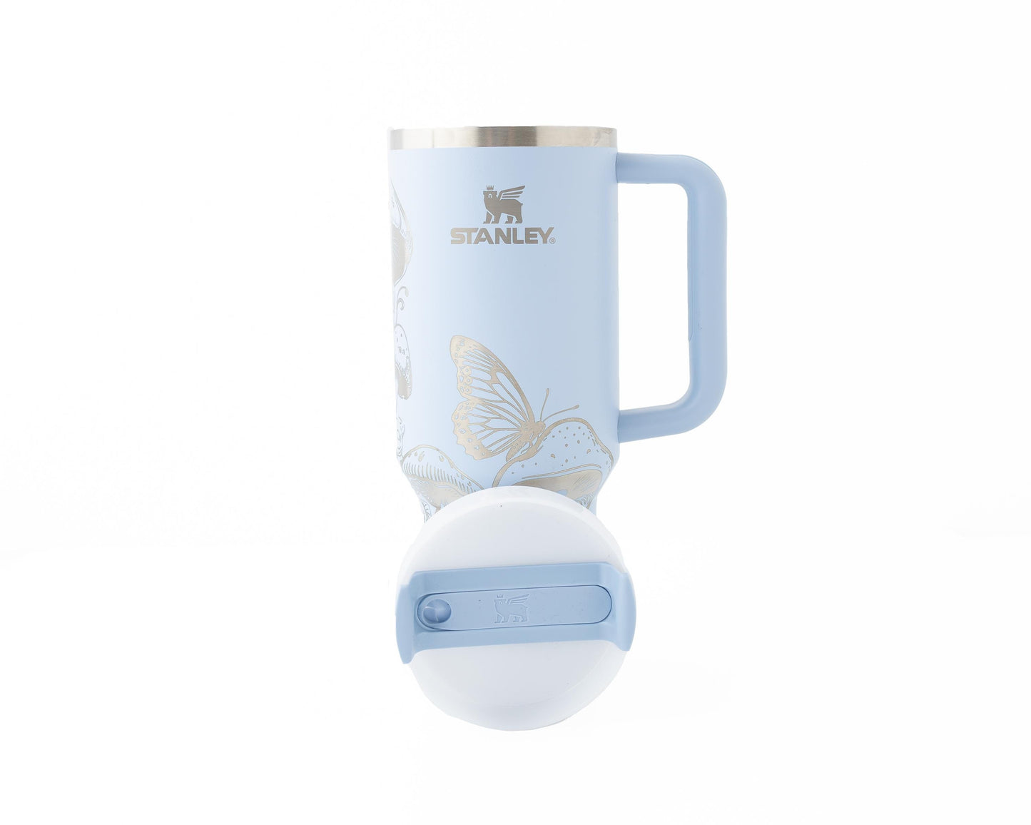 40oz Stanley Tumbler Laser Engraved with Mushroom & Butterfly Design