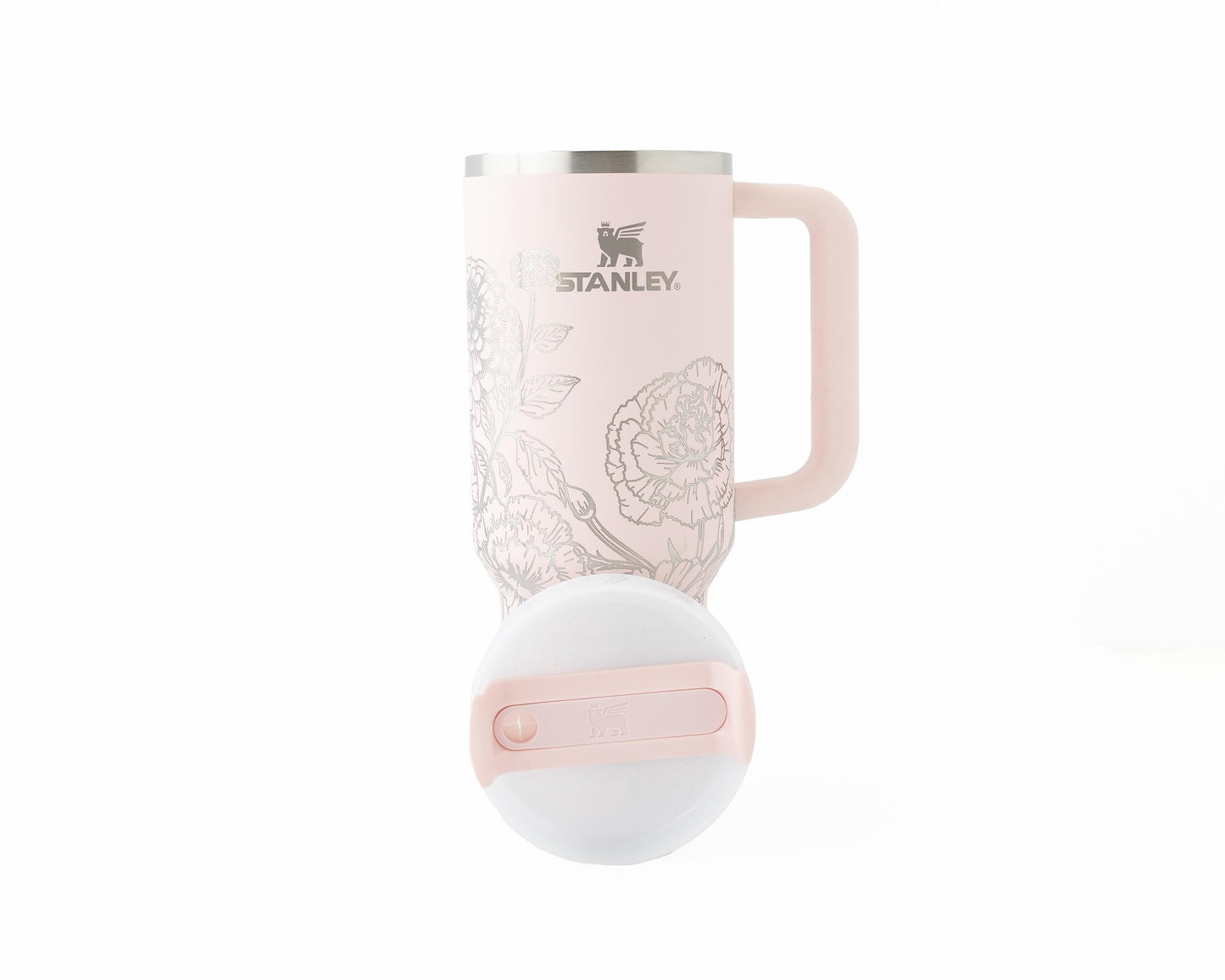 40oz Stanley Tumbler Laser Engraved with Zinnia & Carnation Floral Design