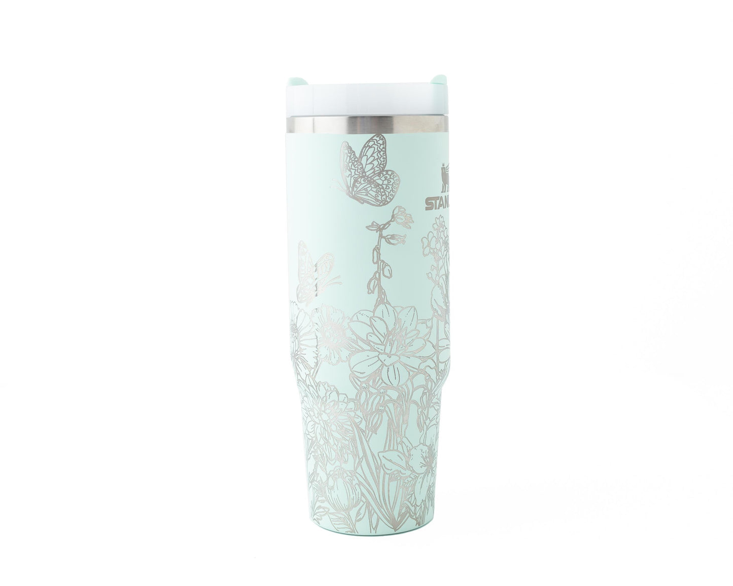 30oz Stanley Tumbler – Laser Engraved with Flowers & Butterflies | Nature Lover or Gardener Gift