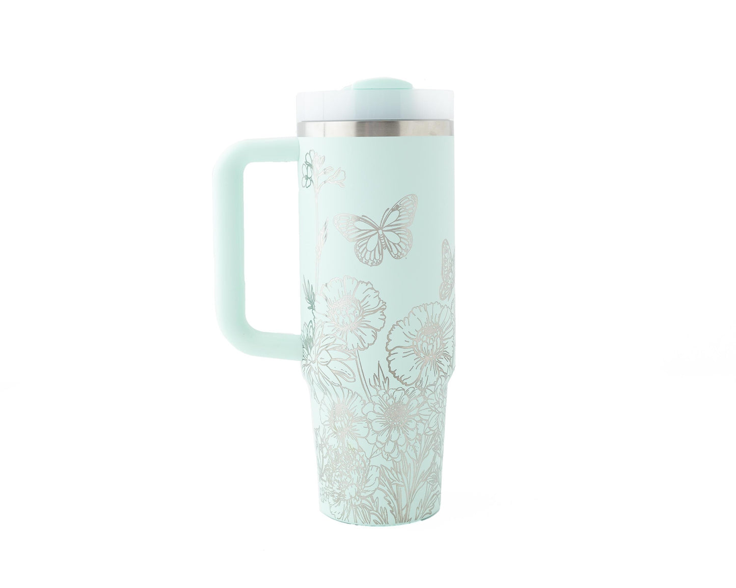 30oz Stanley Tumbler – Laser Engraved with Flowers & Butterflies | Nature Lover or Gardener Gift