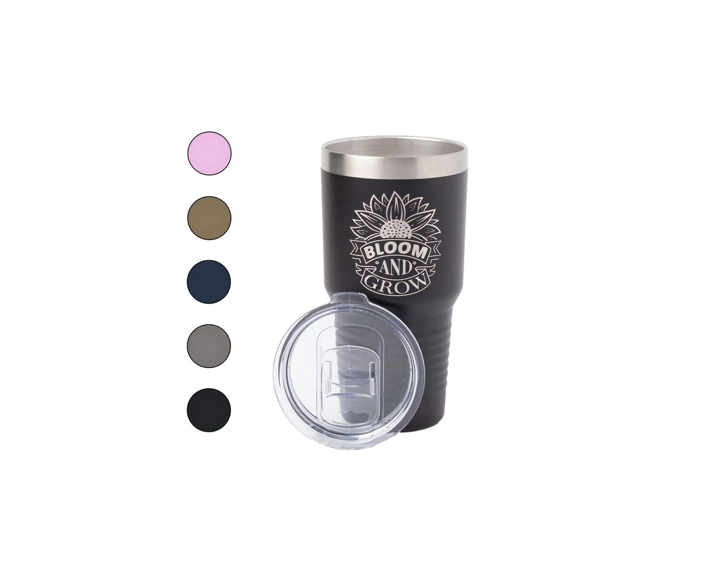 30oz Tumbler Engraved with Bloom and Grow | Polar Camel Travel Mug for Gardeners & Flower Lovers