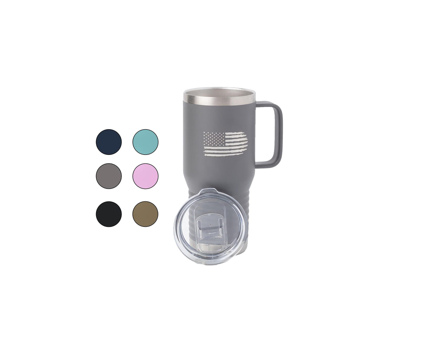 20oz Travel Mug with Handle – Laser Engraved American Flag