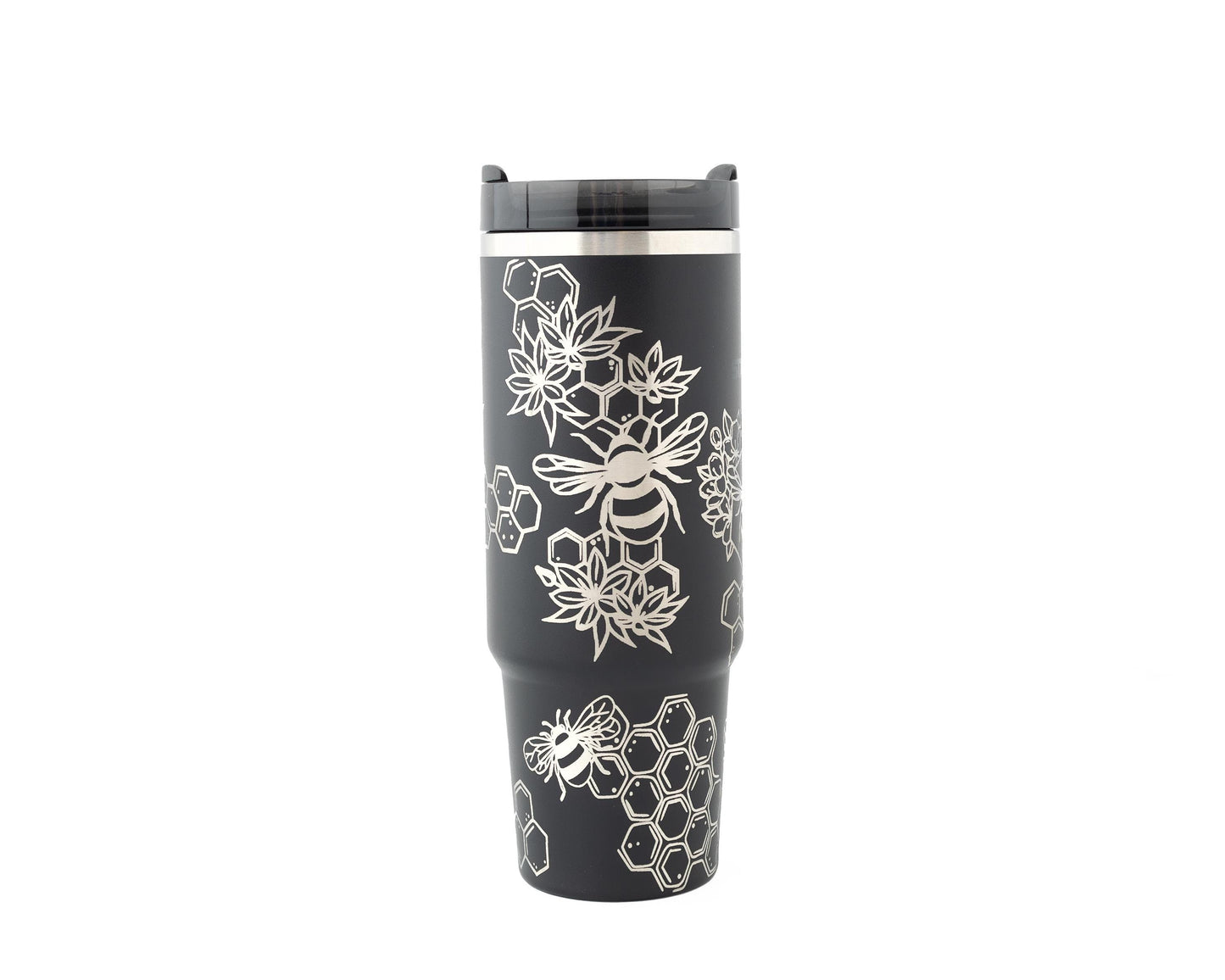 30oz Stanley Tumbler with Handle – Laser Engraved Bumble Bee & Honeycomb Design | Nature Lover or Gardener Gift