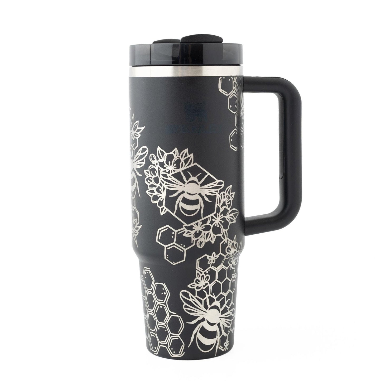 30oz Stanley Tumbler with Handle – Laser Engraved Bumble Bee & Honeycomb Design | Nature Lover or Gardener Gift