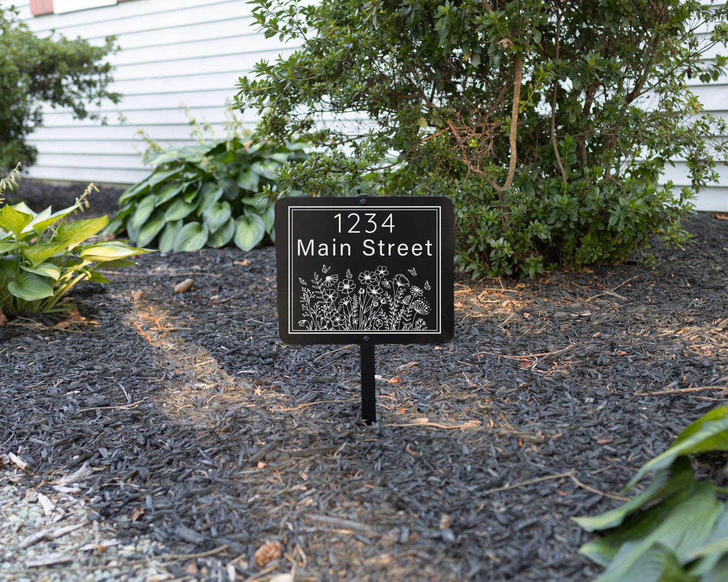 Personalized Black Aluminum Yard Sign with Wildflower Border