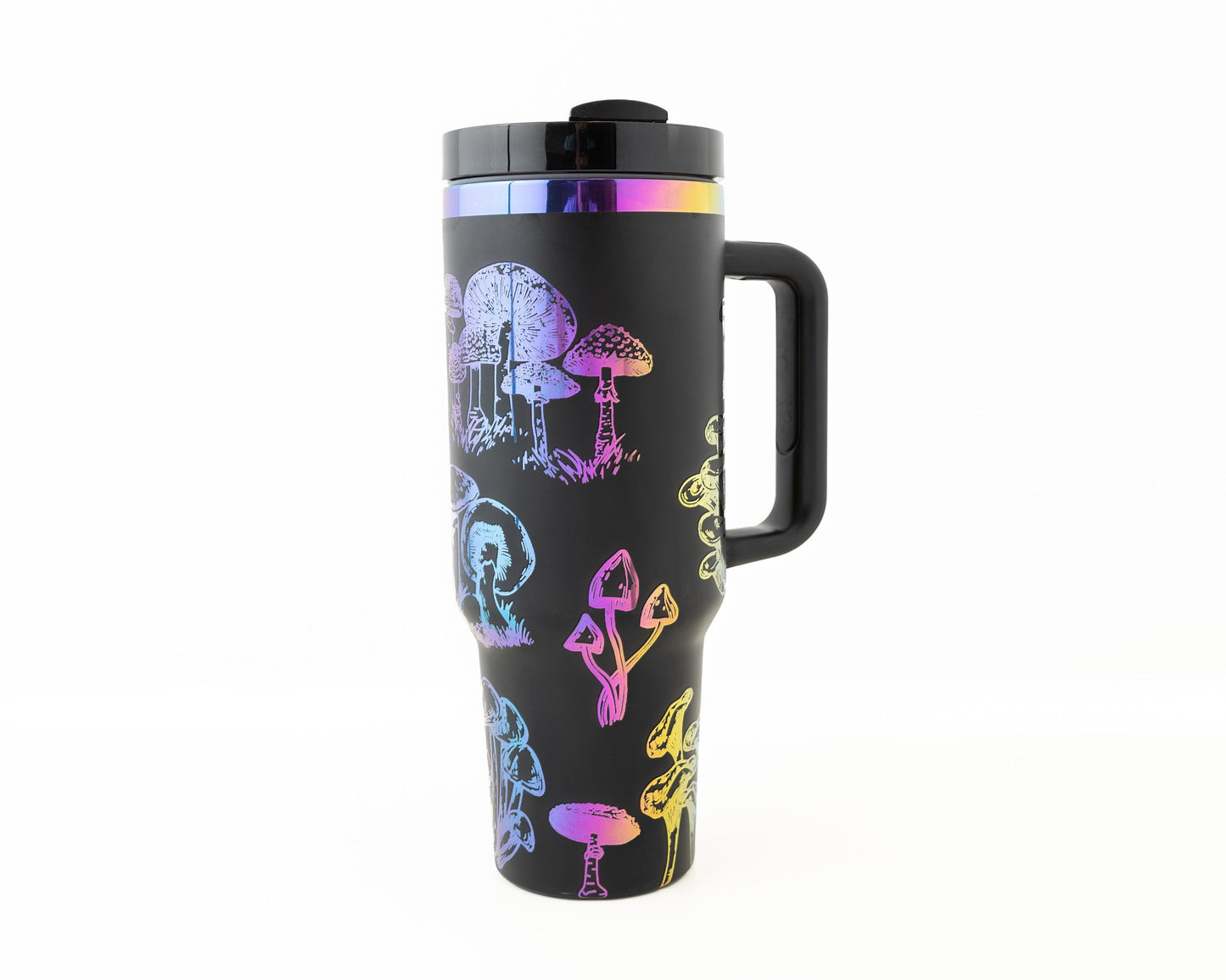 40oz Tumbler with Handle Laser Engraved with Mushroom Design