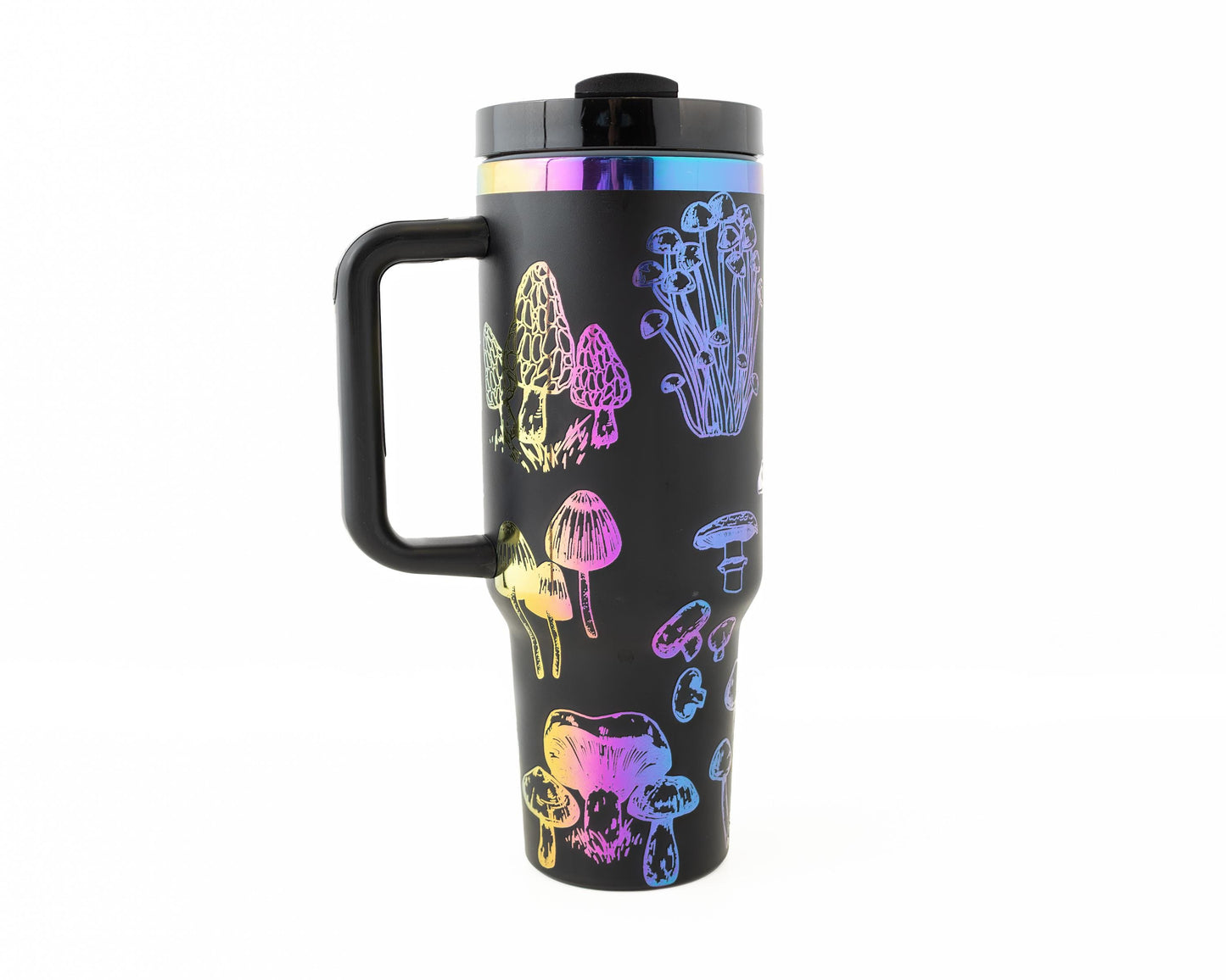 40oz Tumbler with Handle Laser Engraved with Mushroom Design