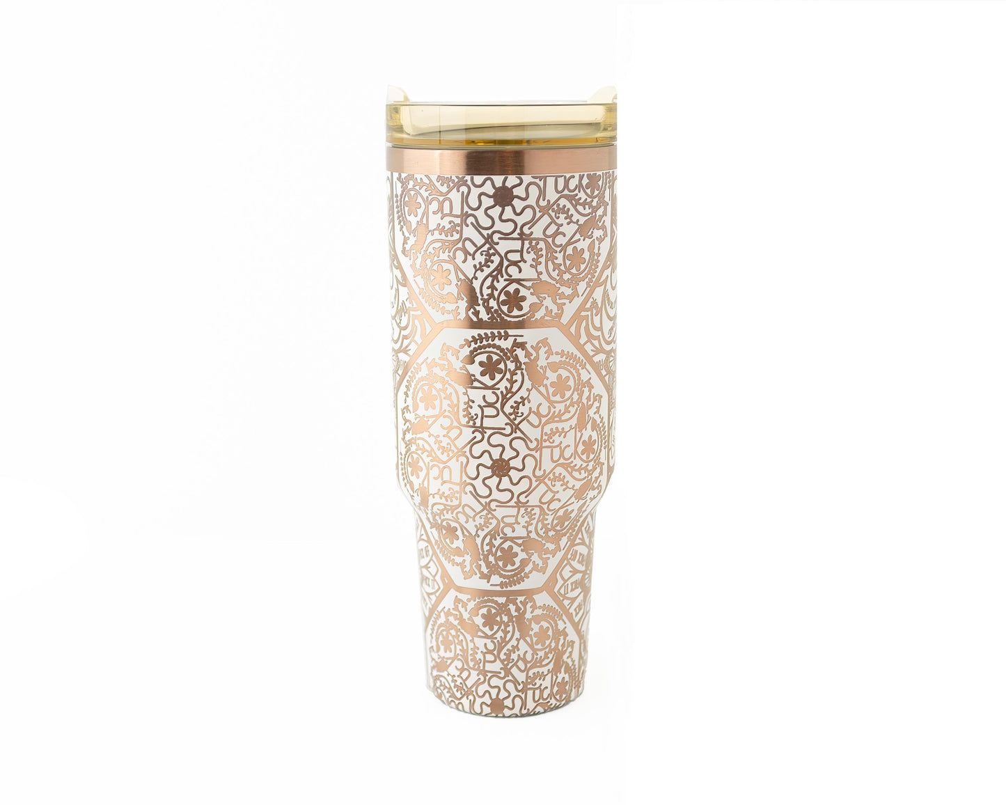 40oz Black or Cream Tumbler with Handle Laser Engraved with Hidden Cuss Word (f*ck) Mandala