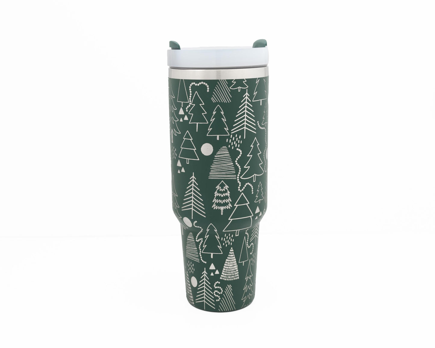 40oz Tumbler with Handle Laser Engraved with Christmas Tree Design