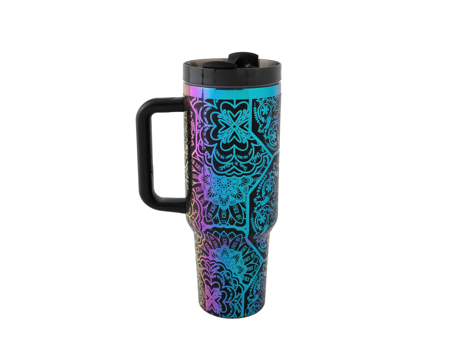 40oz Tumbler with Handle Laser Engraved with Mandala Hidden Swear Word (f*ck)