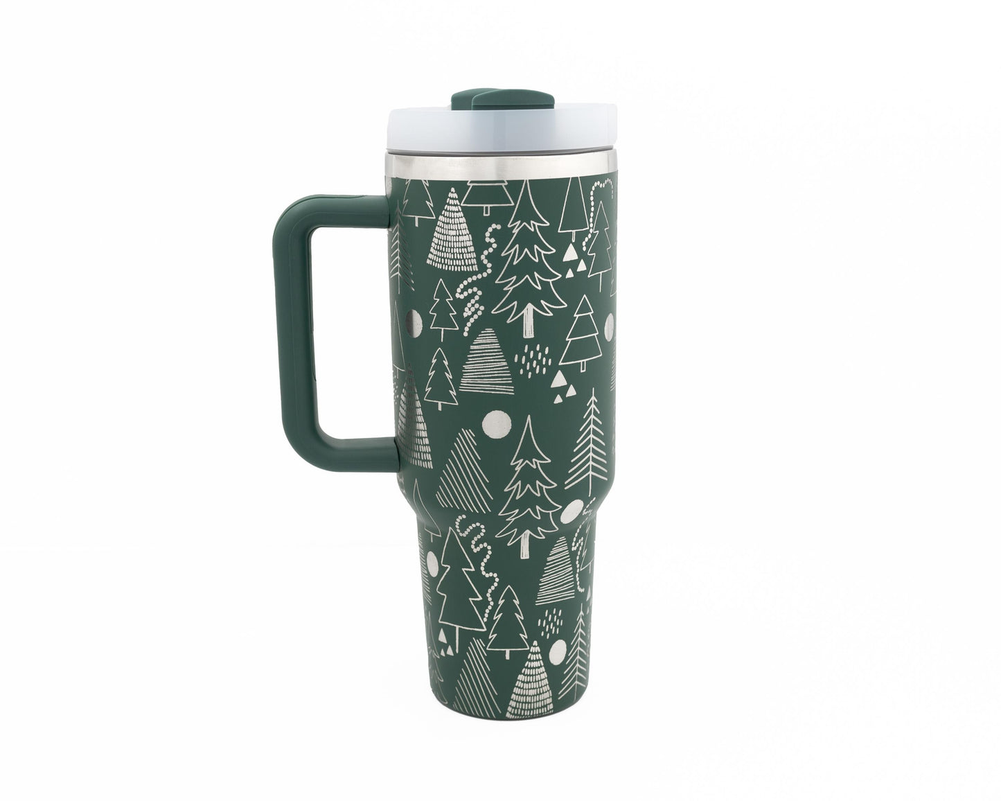 40oz Tumbler with Handle Laser Engraved with Christmas Tree Design