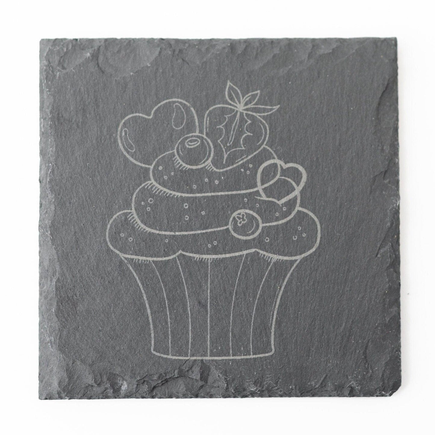 Strawberry Cupcake Slate Coasters – Laser Engraved Set of 4