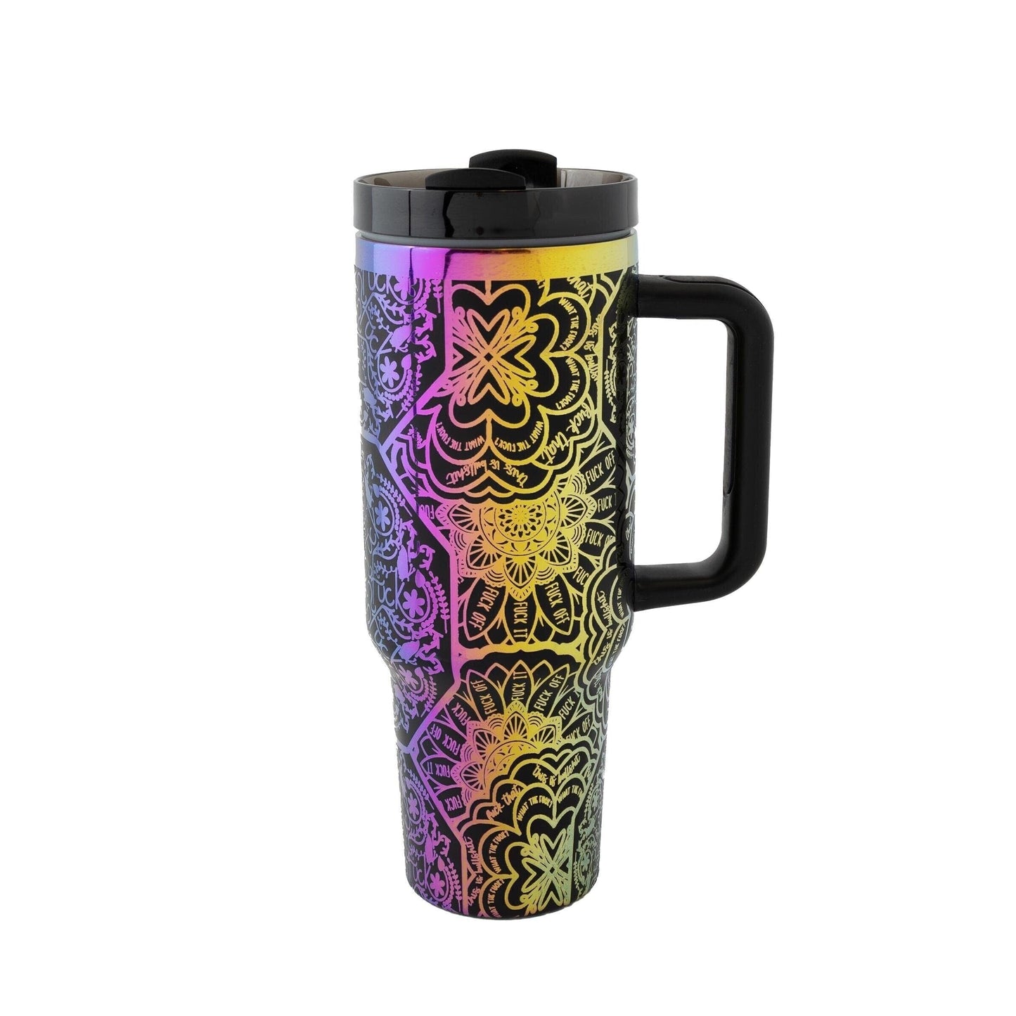 40oz Tumbler with Handle Laser Engraved with Mandala Hidden Swear Word (f*ck)