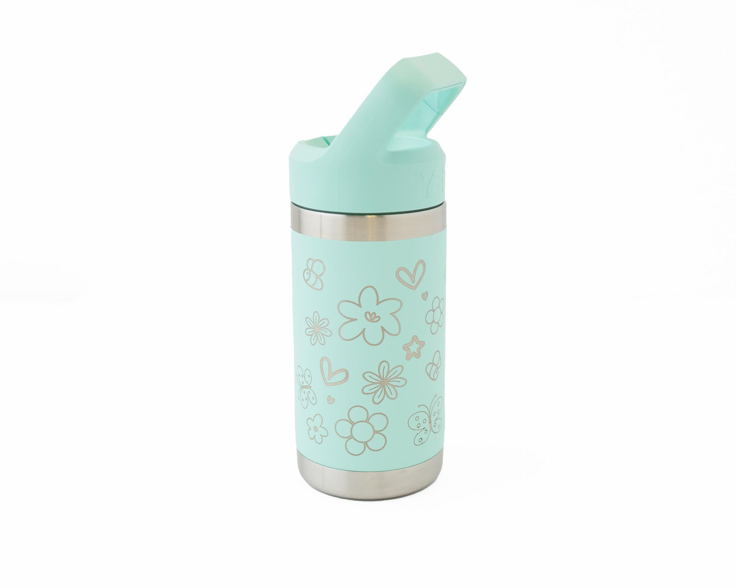 Custom Yeti Rambler Jr. 12oz Kids Water Bottle Laser engraved with Flowers & Butterflies Wrap and Personalized Name