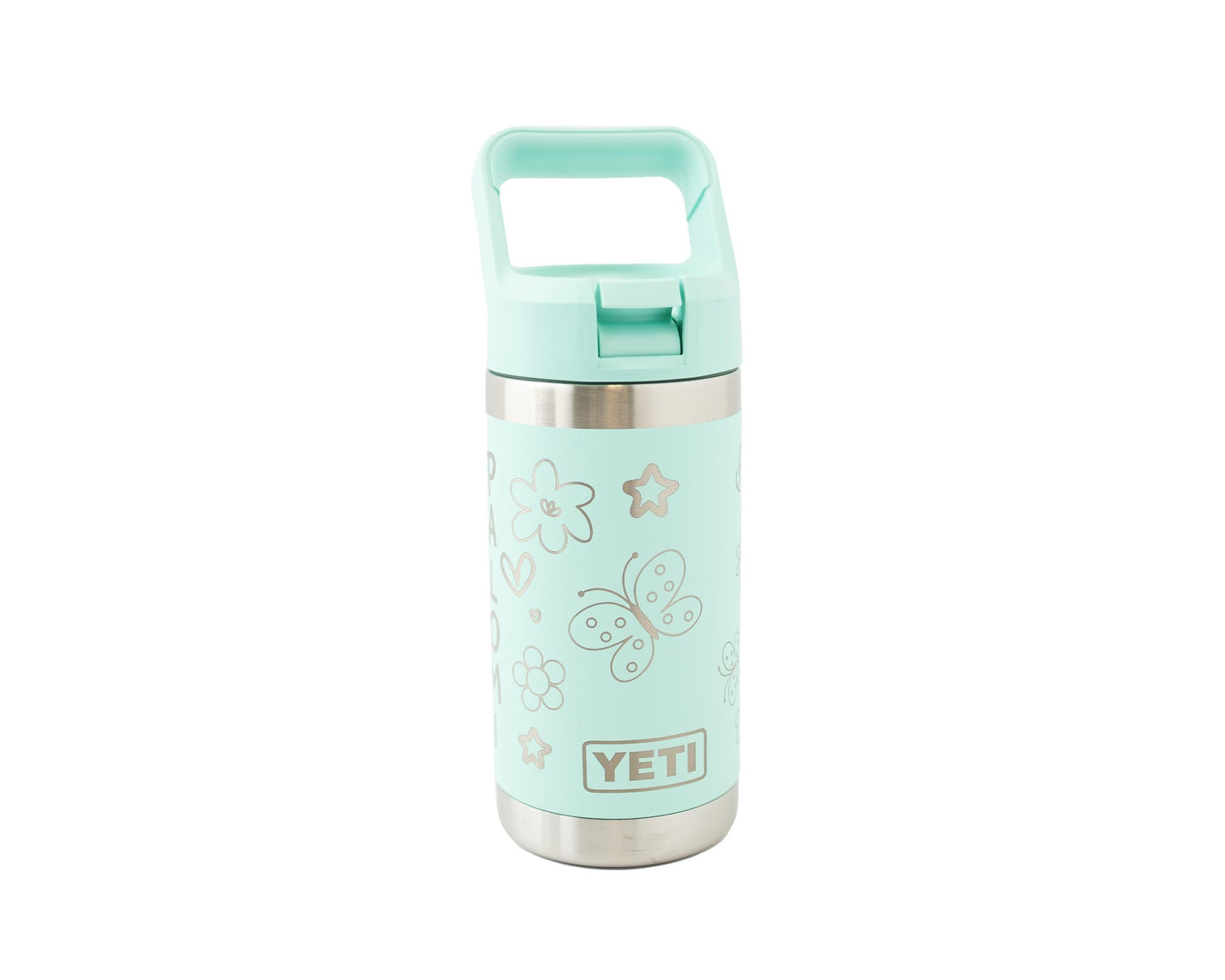 Custom Yeti Rambler Jr. 12oz Kids Water Bottle Laser engraved with Flowers & Butterflies Wrap and Personalized Name