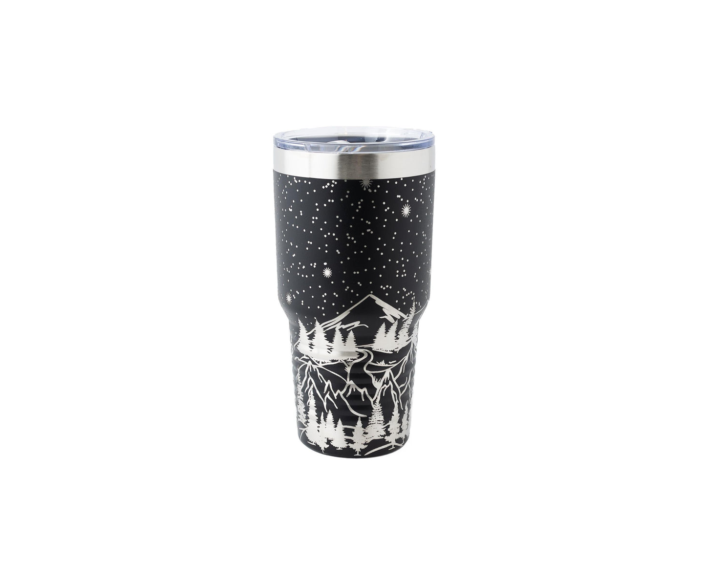 30oz Tumbler Engraved with Mountains, Trees & Stars | Travel Mug for Outdoor Lovers