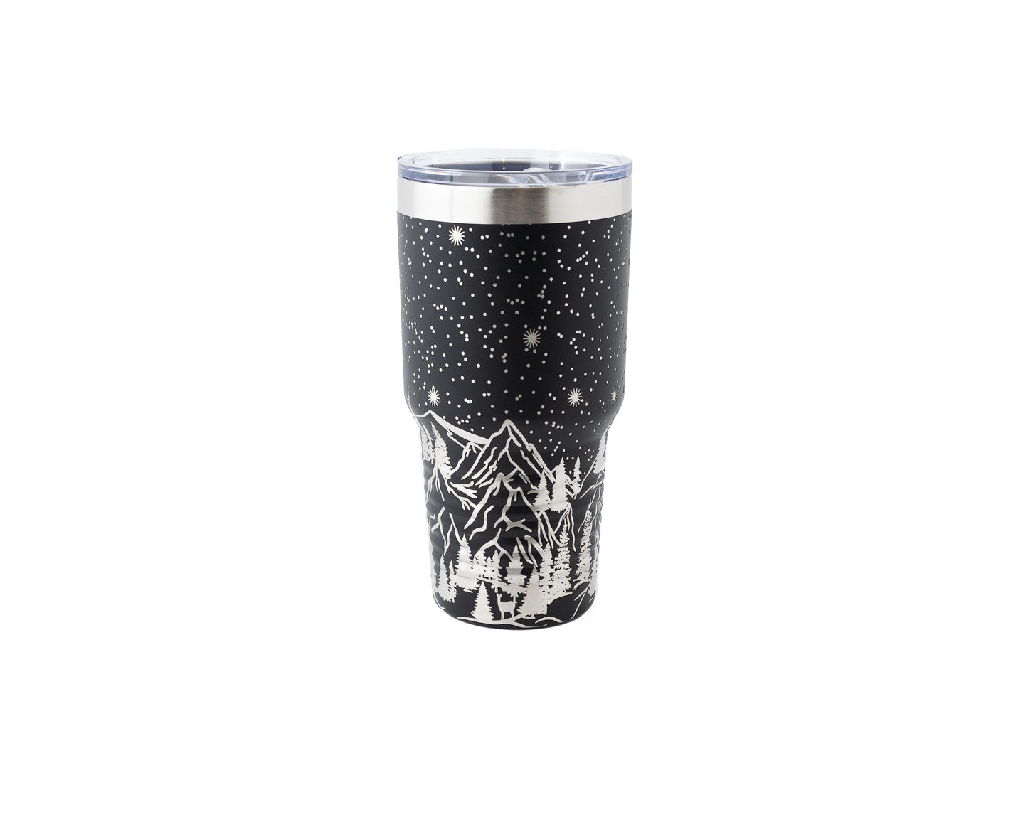 30oz Tumbler Engraved with Mountains, Trees & Stars | Travel Mug for Outdoor Lovers
