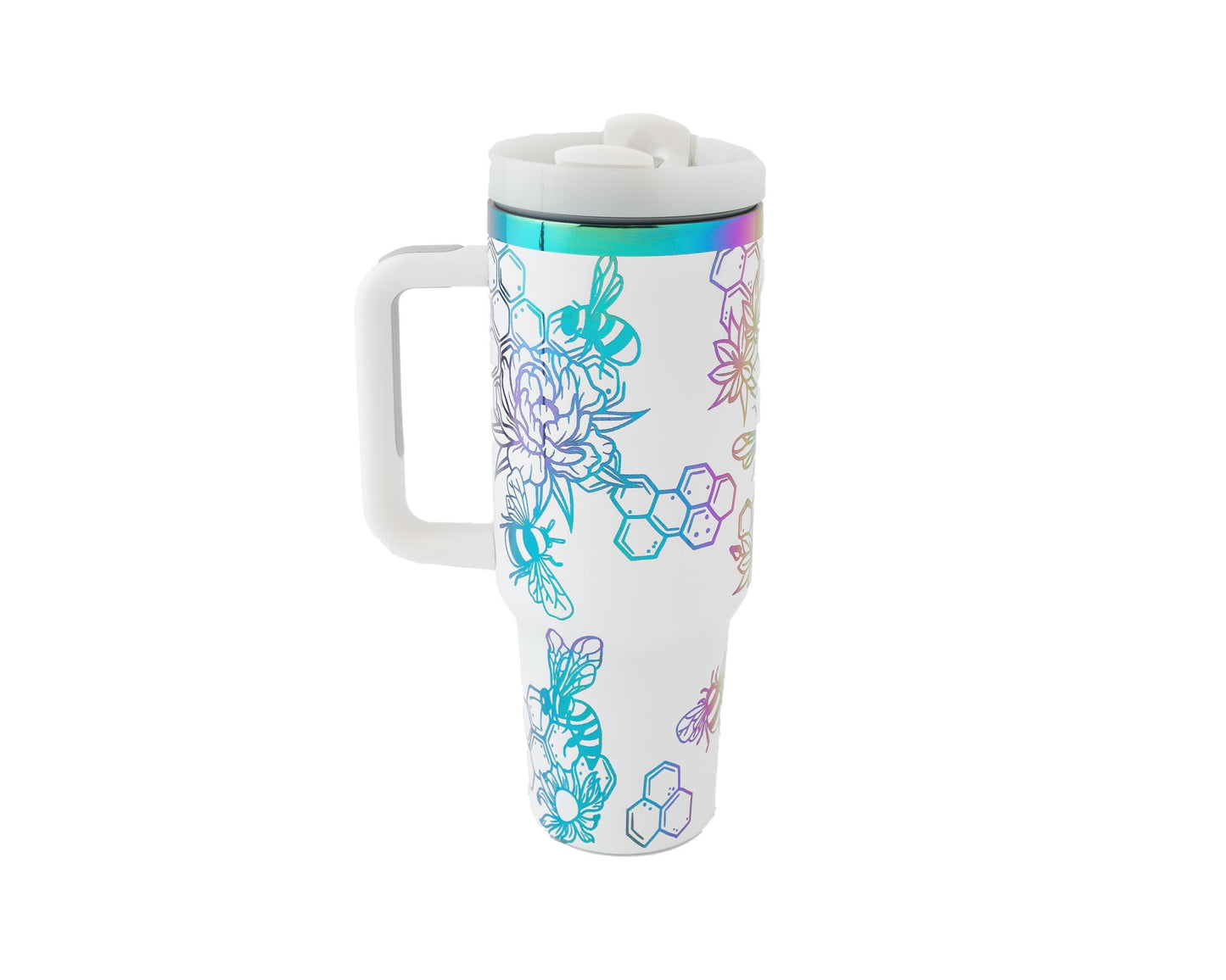 40oz Tumbler with Handle Laser Engraved with Bumble Bee and Honeycomb Design