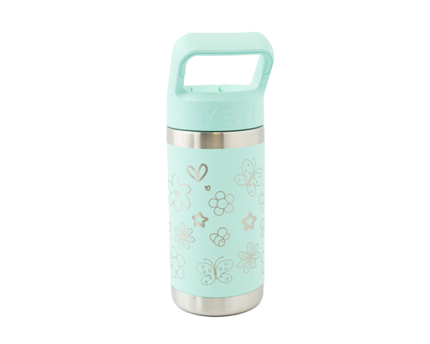 Custom Yeti Rambler Jr. 12oz Kids Water Bottle Laser engraved with Flowers & Butterflies Wrap and Personalized Name