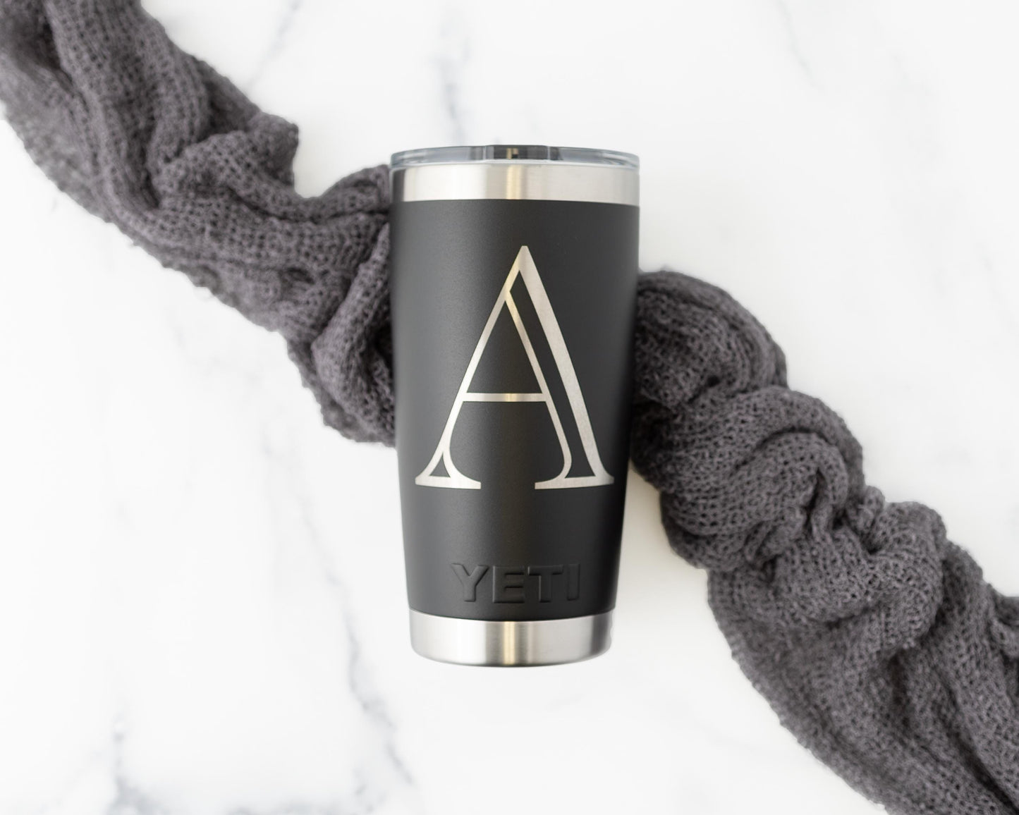 Custom Yeti Rambler 20oz Tumbler with Monogram Initial – Personalized Laser Engraved Gift