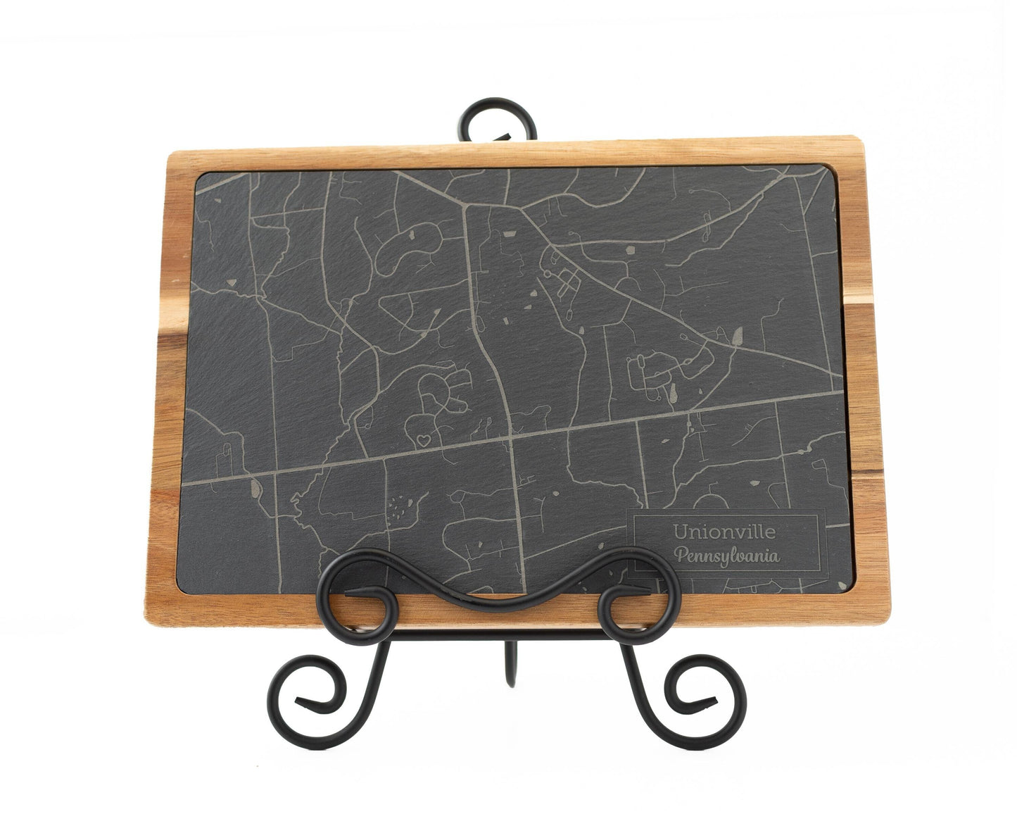 Custom Map Slate & Acacia Wood Serving Board – Personalized City, Lake, or Landmark Engraving