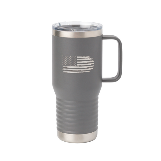 20oz Travel Mug with Handle – Laser Engraved American Flag