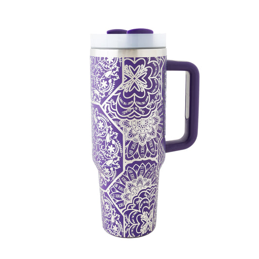 40oz Tumbler with Handle Laser Engraved with Hidden Cuss Word (f*ck) Mandala