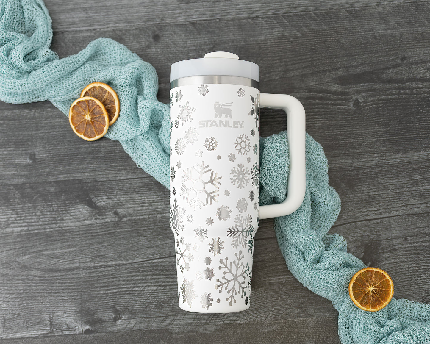 30oz Stanley Tumbler – Snowflake Engraved Winter Cup | Holiday Gift & Stocking Stuffer