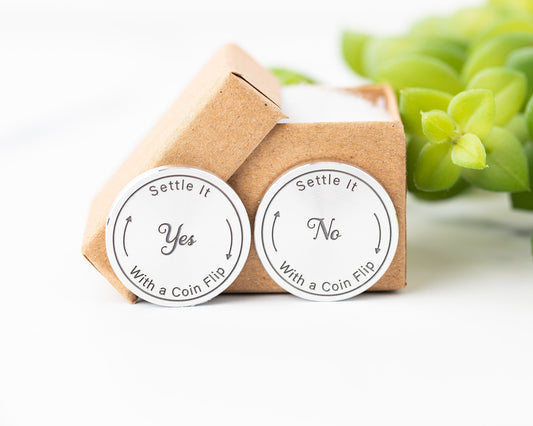 Yes or No Flip Coin – Engraved Aluminum Decision Maker