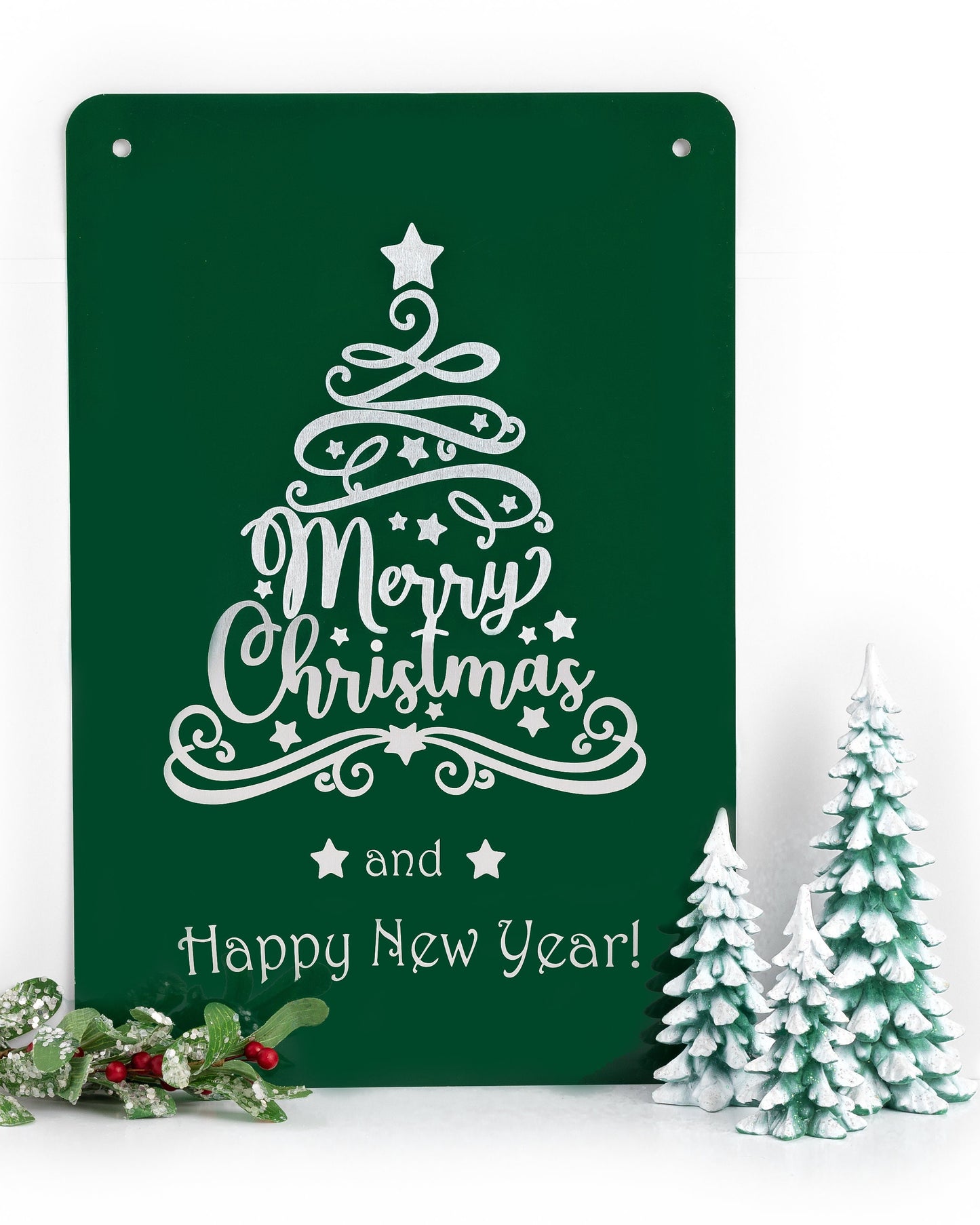 Metal Christmas Garden Sign – "Merry Christmas & Happy New Year" Yard Flag