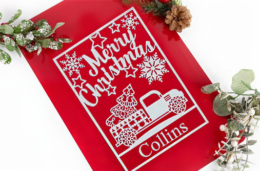 Personalized Metal Christmas Garden Sign – "Merry Christmas" with Farm Truck Design