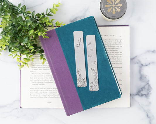 Engraved Flower Bookmark with Monogram, Wildflowers & Bees