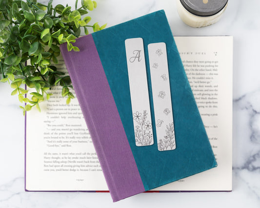 Floral Bookmark laser engraved with Monogram, Flowers & Butterflies