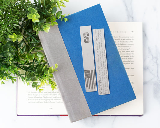 Patriotic Metal Bookmark with Monogram, Flag & Constitution
